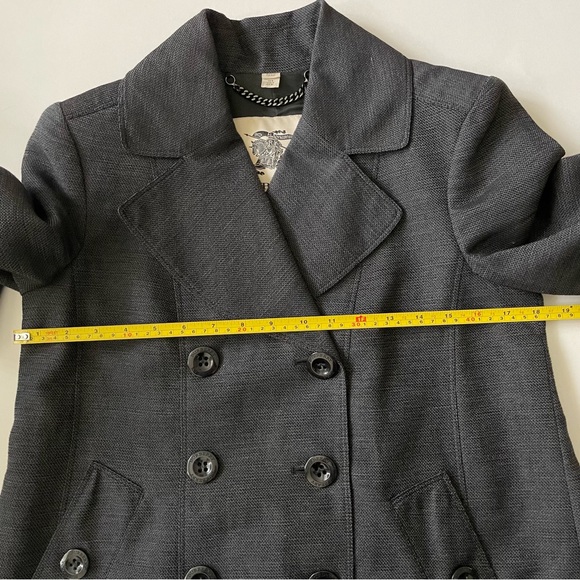 Burberry London Cotton Linen Double Breasted A-Line Peacoat Charcoal Gray - Picture 10 of 12